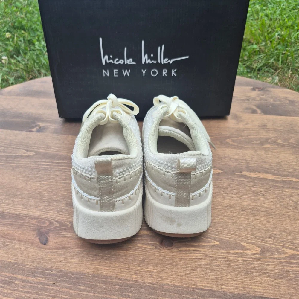 Nicole Miller New York Brita Pearl Multi Platform Sneakers Women 7 Pearl Studded